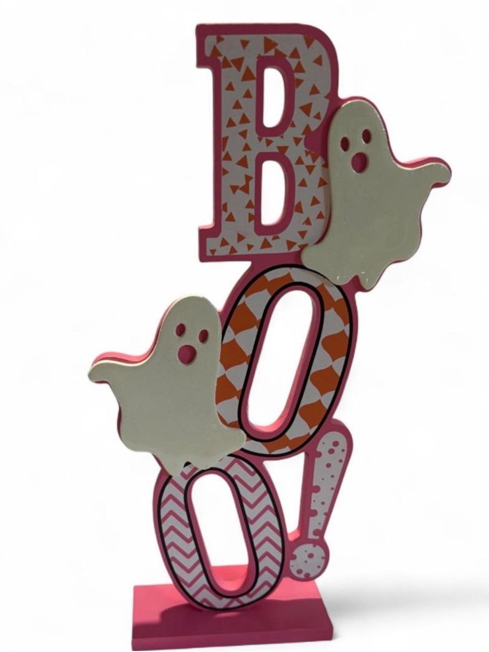 Pink 'BOO!' Stacked Ghost Tabletop Accent